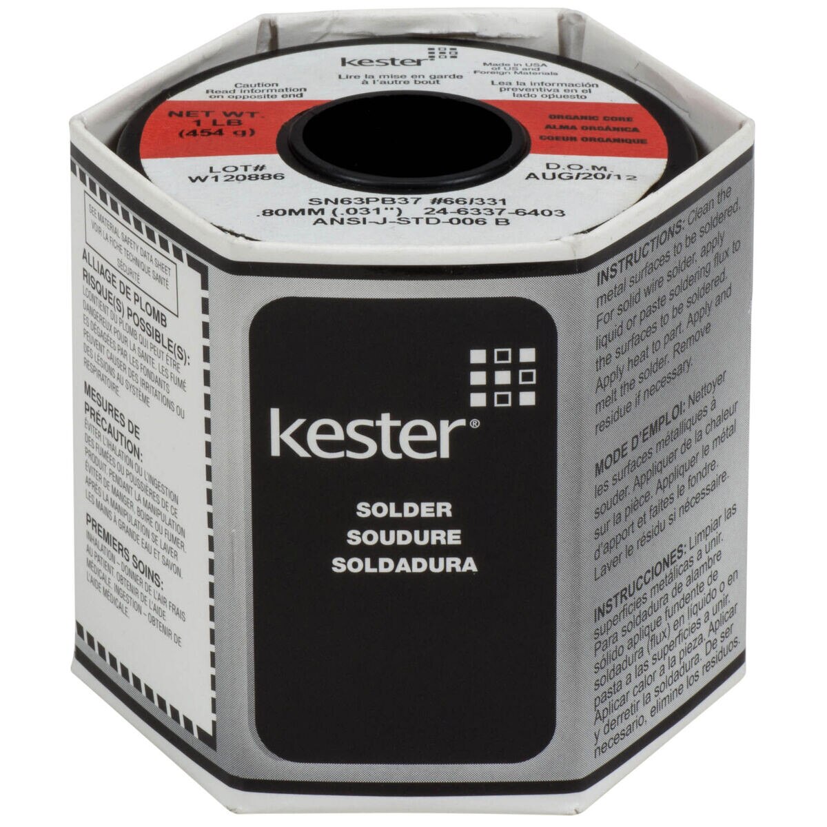Kester 331 Organic Core Solder 63/37 .031" 1 lb. Spool